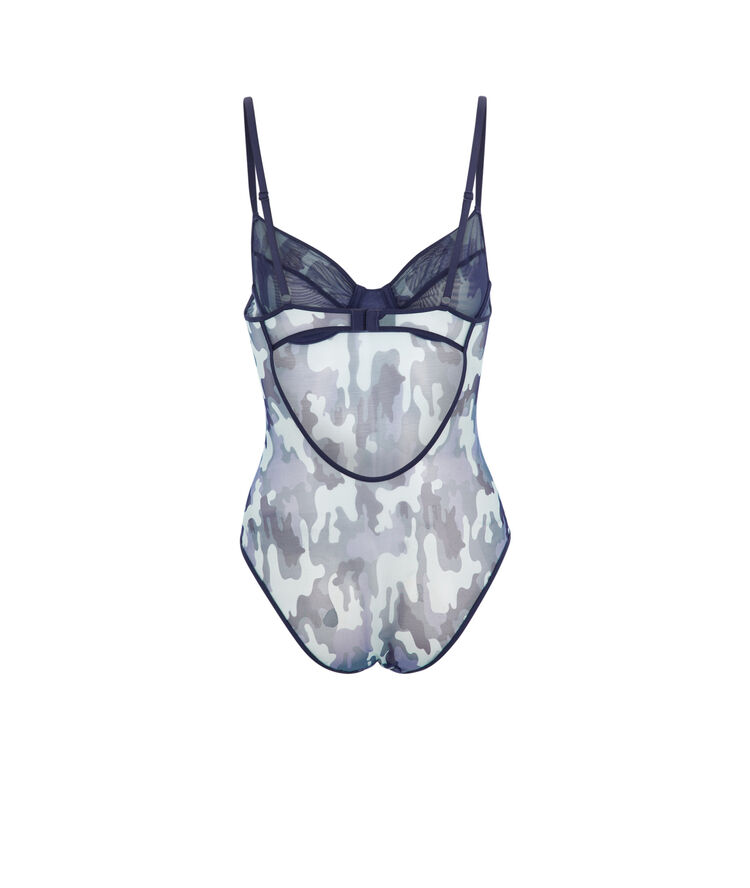 Body tulle imprime camouflage camistreetiz bleu.