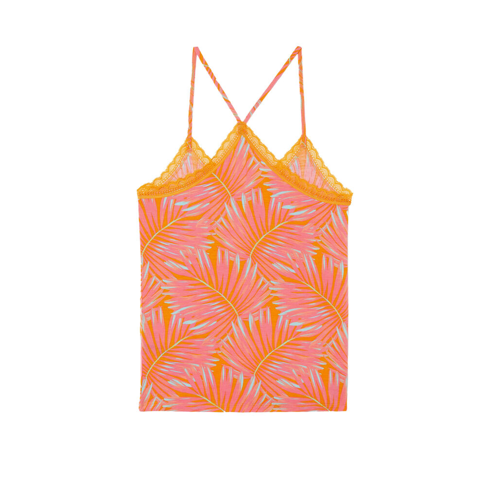 Top en jersey à fines bretelles imprimé tropical - mangue orange.