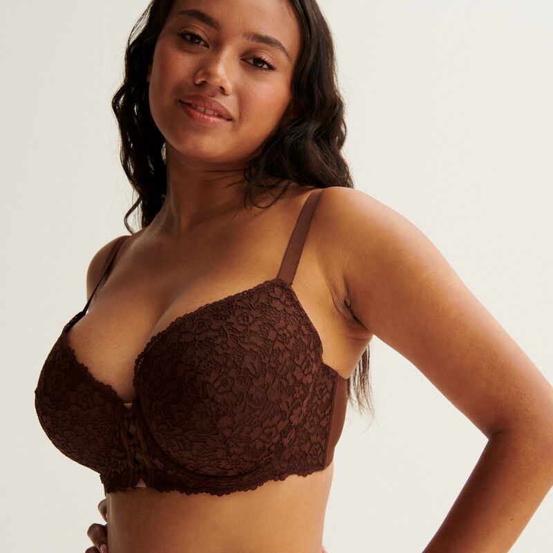 soutien-gorge ampliforme en dentelle fleurie - chocolat soutien-gorge ampliforme en dentelle fleurie - chocolat;