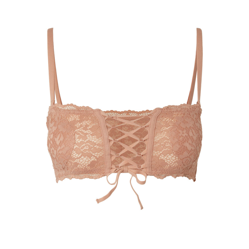Soutien-gorge bandeau sans armatures effet corset - beige nude beige.