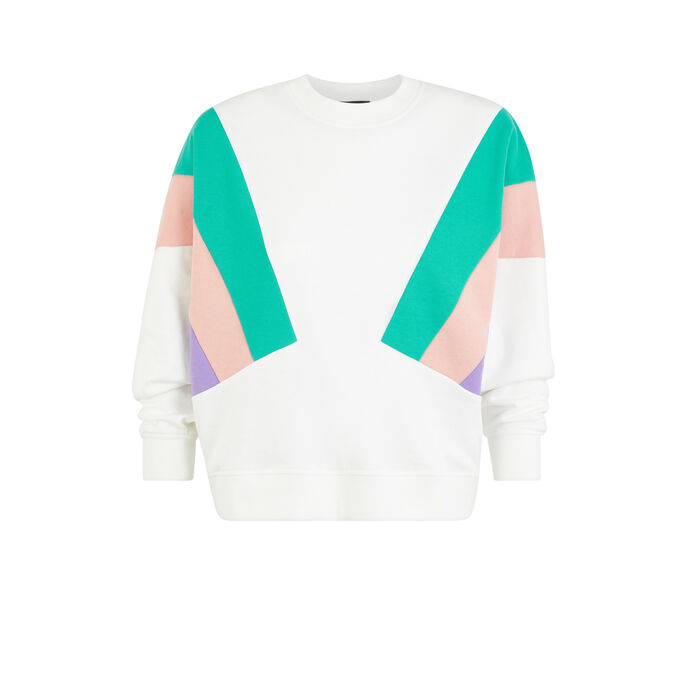 Sweat &agrave; col rond bandes couleurs triblockiz blanc.