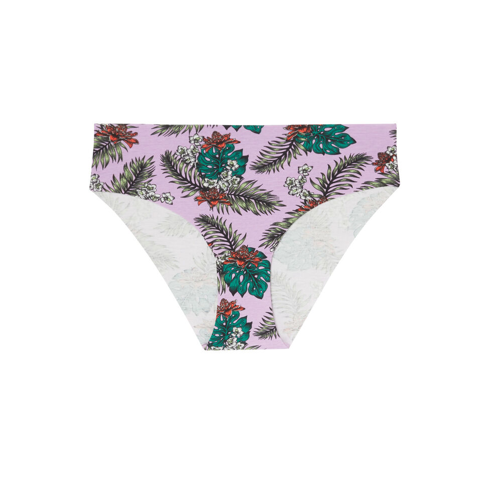 Shorty en coton à motifs tropiques - lilas violet.