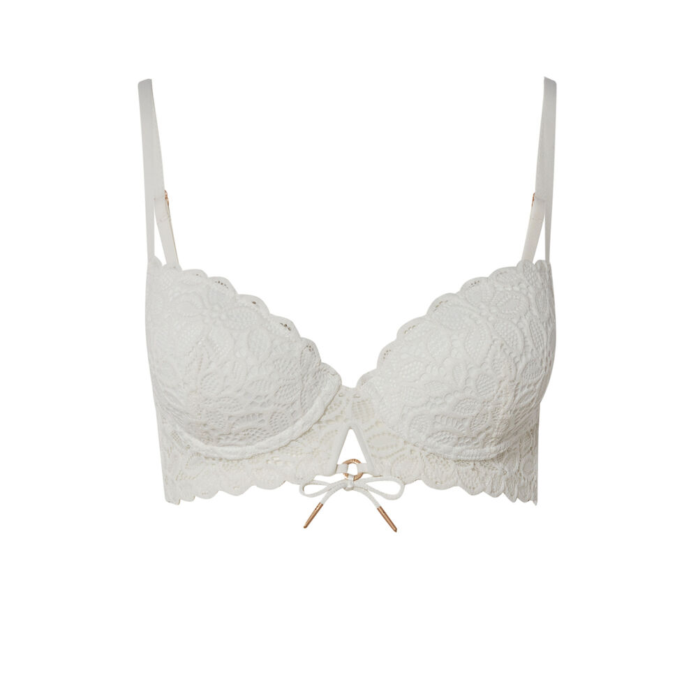Soutien-gorge ampli en dentelle fleurs détail nœud - écru ecru.