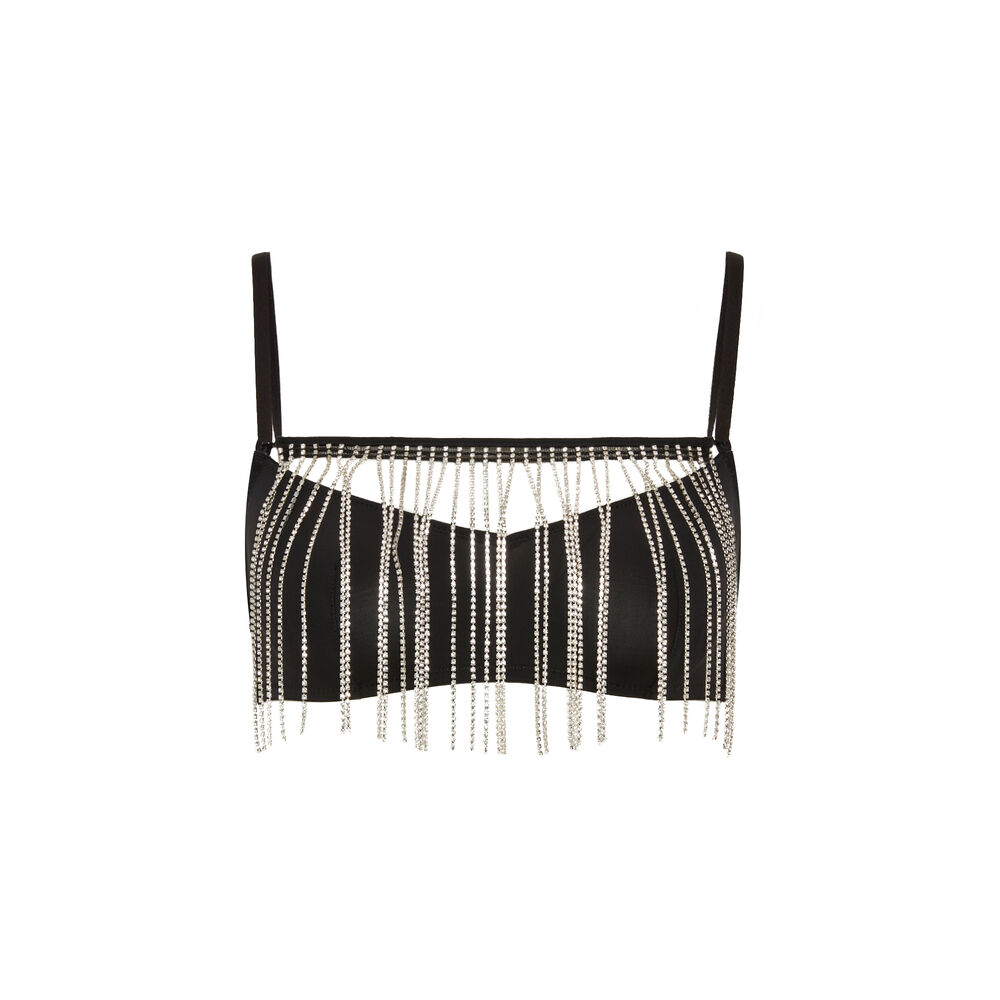 Brassière à frange de diamant - noir noir.