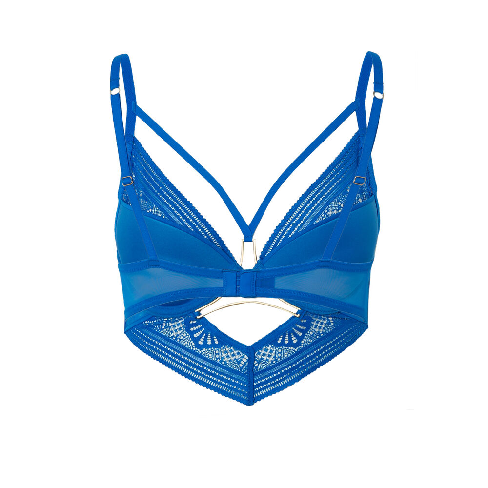 Soutien-gorge push-up à détails liens et bijou - bleu bleu.