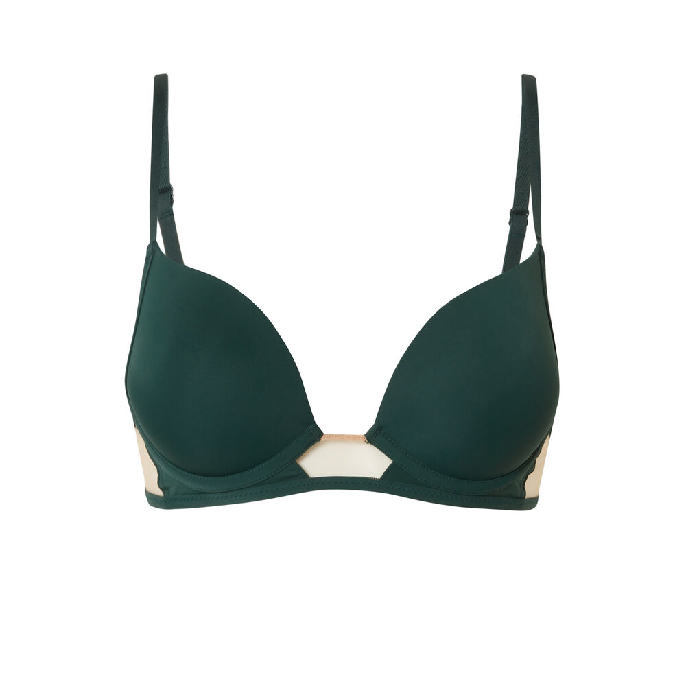 Soutien-gorge push-up empiècements tulle et micro - sapin vert.