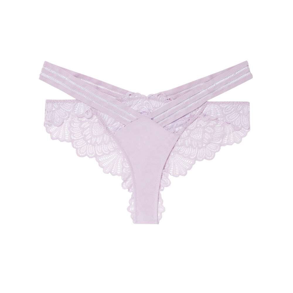 Tanga ajouré empiècement dentelle - lilas violet.