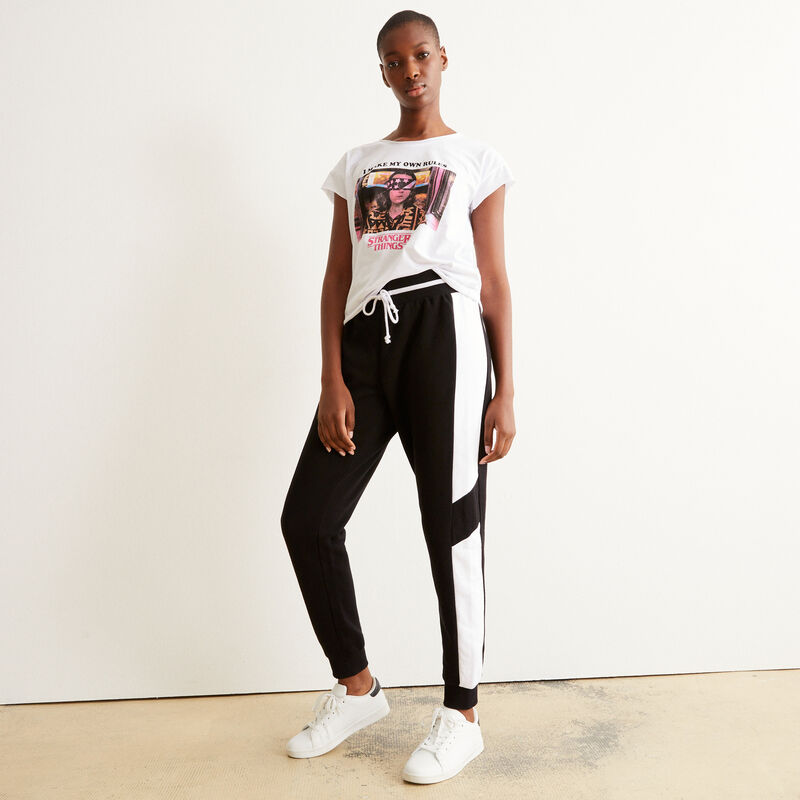 pantalon à nouer avec bandes blanches - noir pantalon à nouer avec bandes blanches - noir;