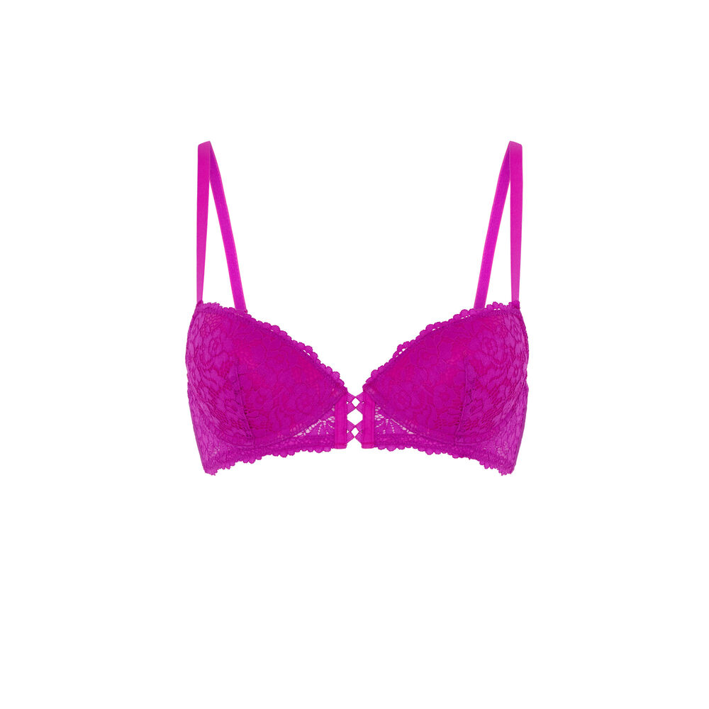 Soutien-gorge push-up en dentelle fleurie - rose rose.