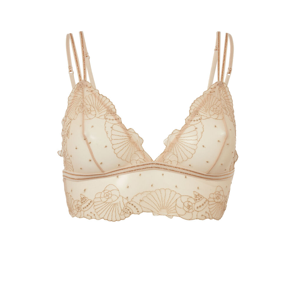 Soutien-gorge triangle sans armature à broderie - beige beige.