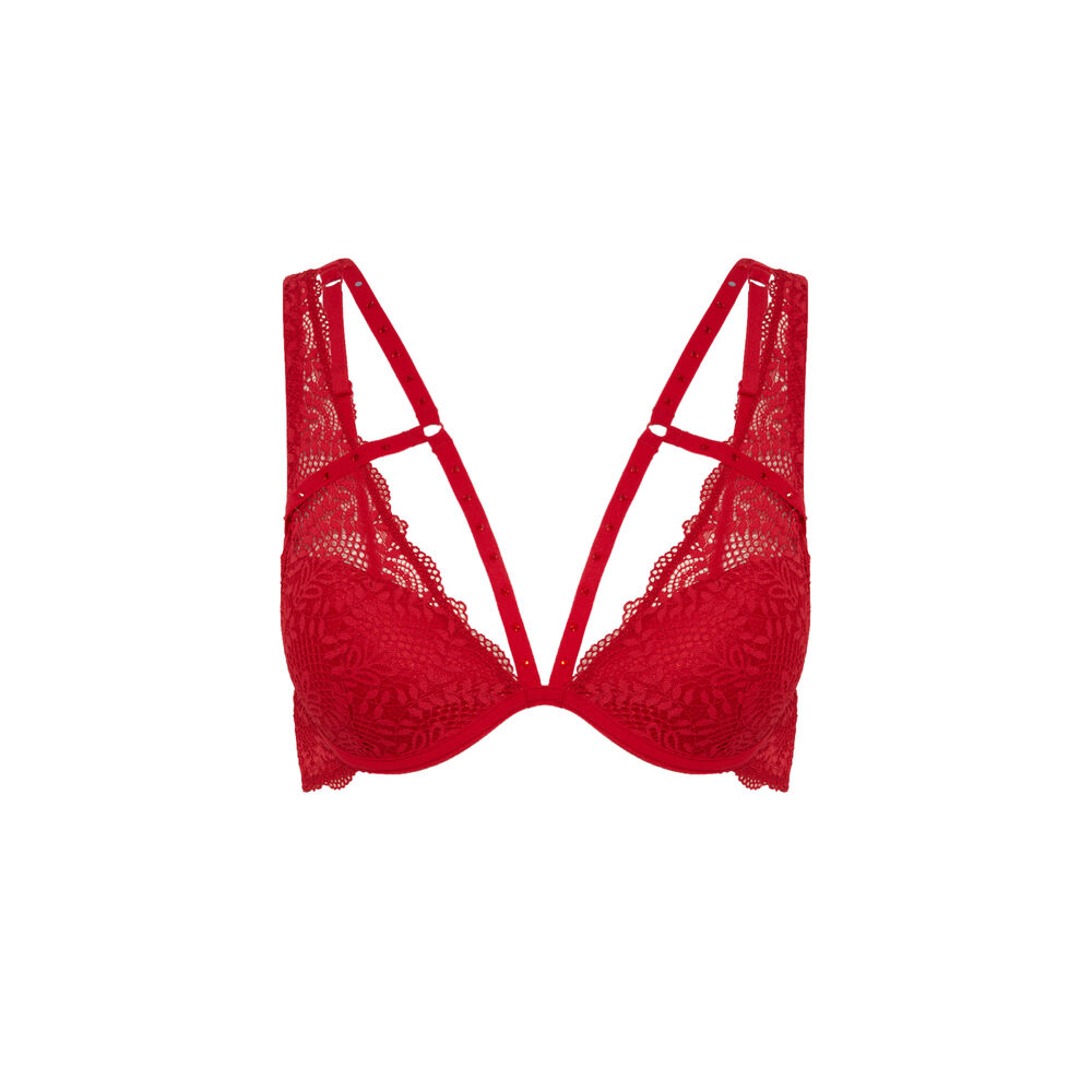 Soutien-gorge push-up foulard à dentelle et liens - rouge rouge.