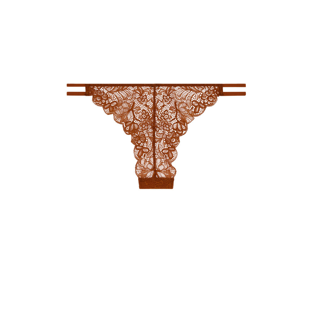 Tanga en dentelle - marron marron.