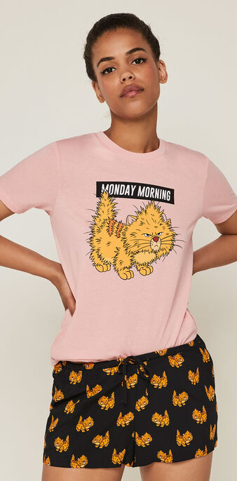 Top &agrave; manches courtes print oliver nomondayiz rose.