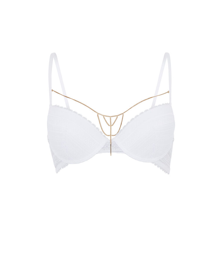 Soutien-gorge push en dentelle détail chaine paviniz blanc.