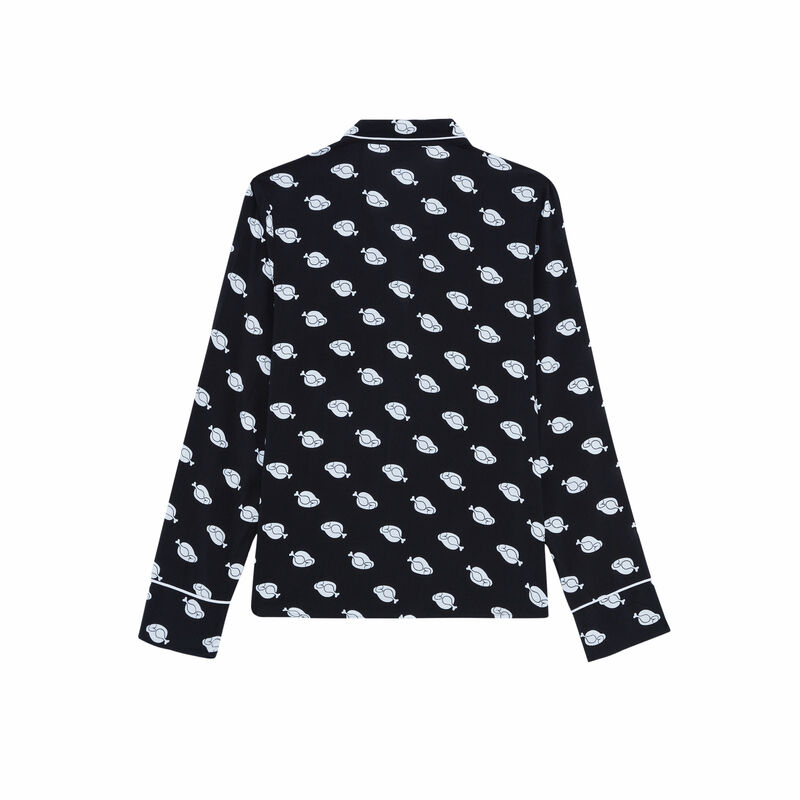 Chemise satinée imprimé dinde de Noël - noir Chemise satinée imprimé dinde de Noël - noir;