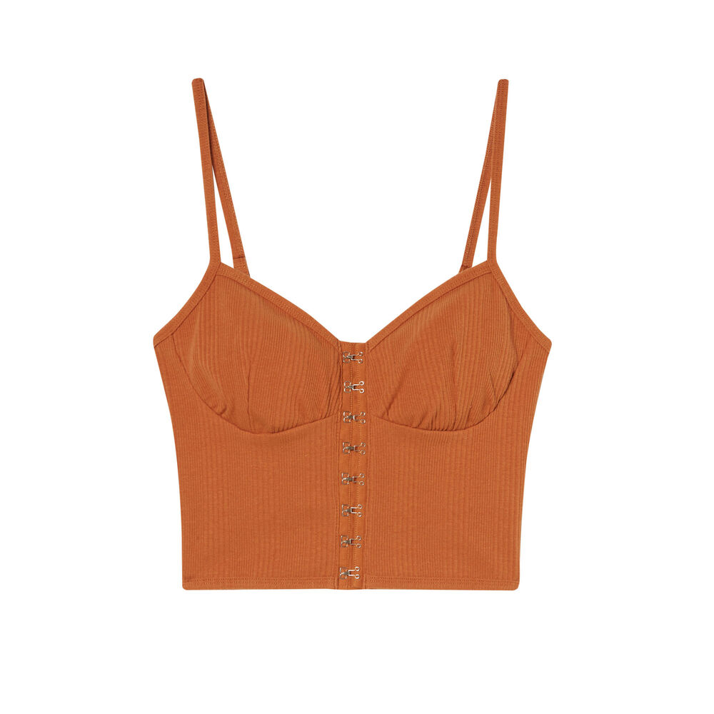 Top à bretelles fines effet corset - marron marron.