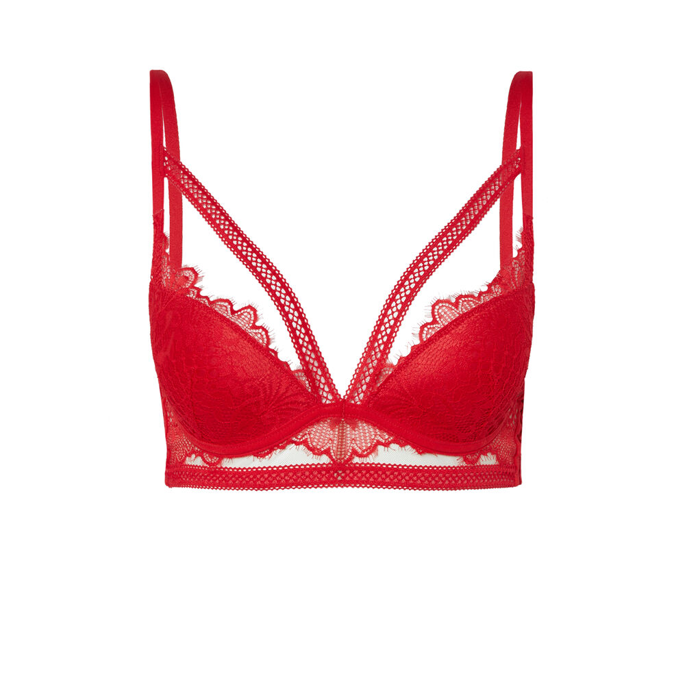 Soutien-gorge push-up en dentelle ajourée et liens - rouge rouge.