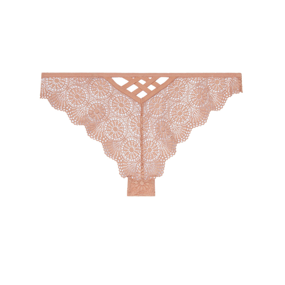 Tanga en dentelle à détails liens - rose rose.