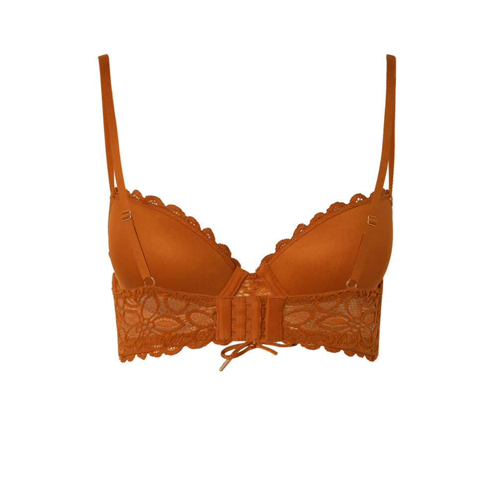 Soutien-gorge ampli en dentelle fleurie détail noeud - marron marron.