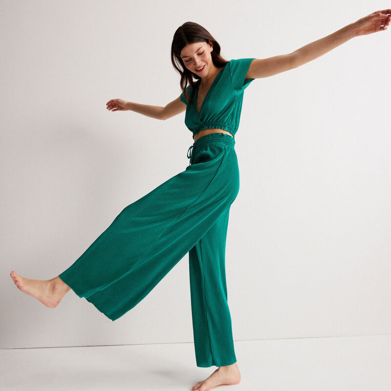 pantalon plissé à élastique froncé - vert pantalon plissé à élastique froncé - vert;
