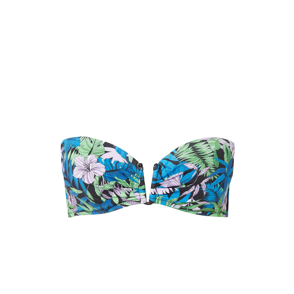 Haut de maillot bandeau imprimé tropical - noir noir.
