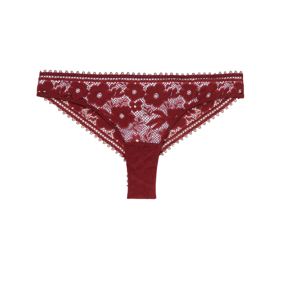 Tanga en dentelle ceinture frisette - bordeaux rouge.