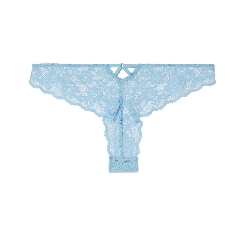 Tanga en dentelle fleurie - bleu bleu.