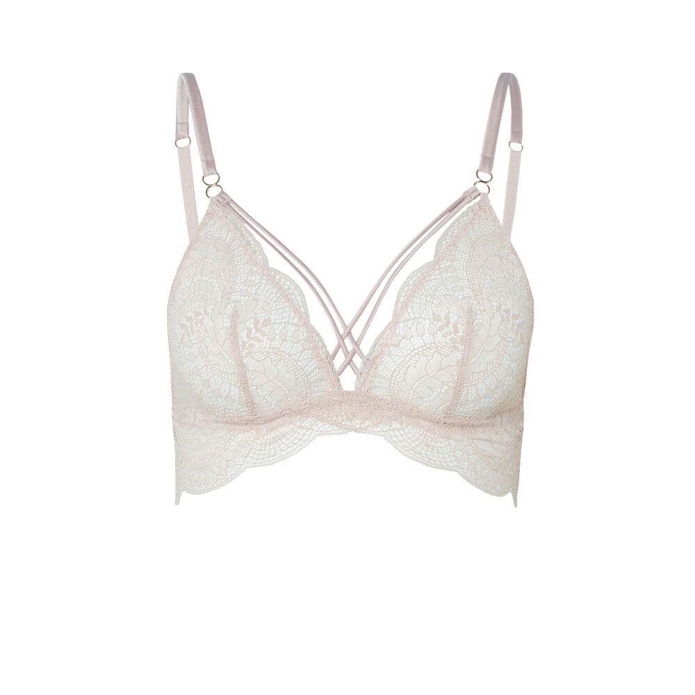 Soutien-gorge triangle en dentelle et lien satiné - rose rose.