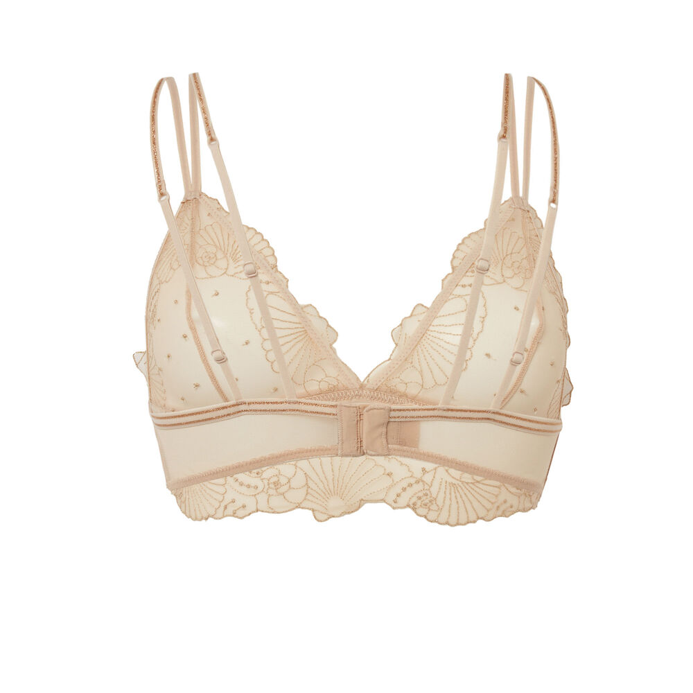 Soutien-gorge triangle sans armature à broderie - beige beige.