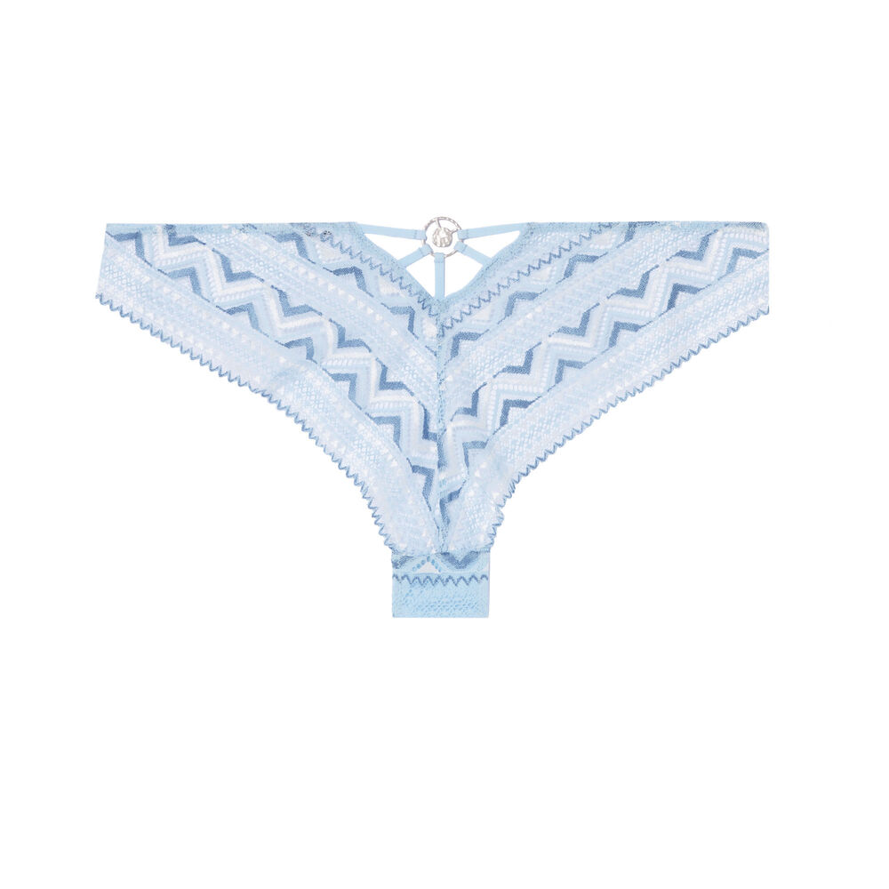 Tanga à dentelle bicolore - bleu bleu.