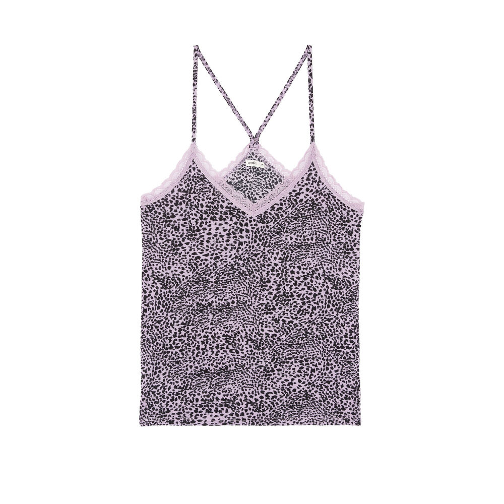 Top en jersey à fines bretelles imprimé léopard - lilas violet.