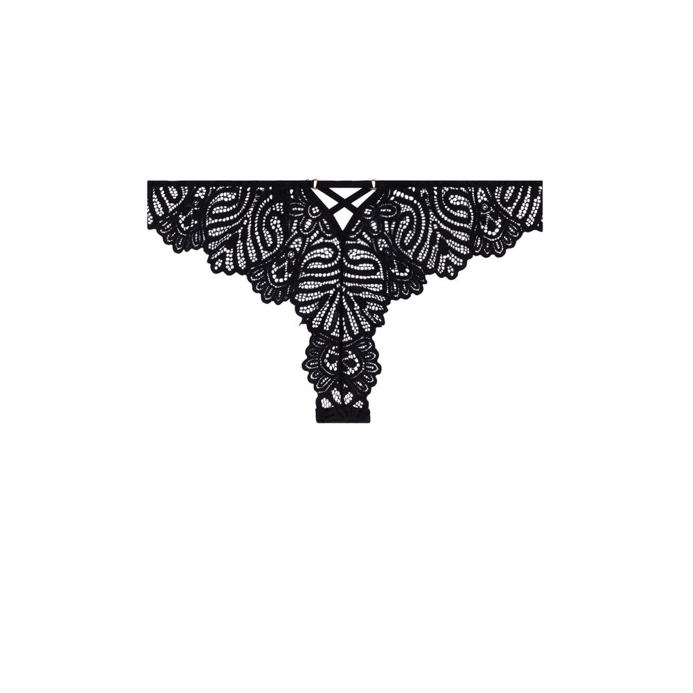 Tanga en dentelle - noir noir.