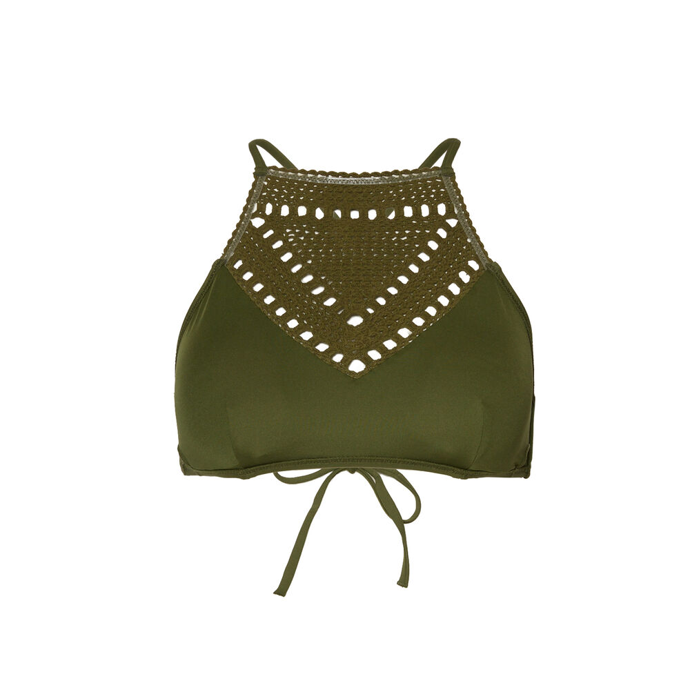 Haut de maillot de bain brassière effet broderie - kaki vert.