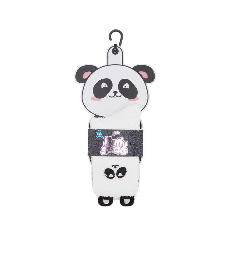 Chaussettes en fausse fourrure panda fufupandaiz blanc.