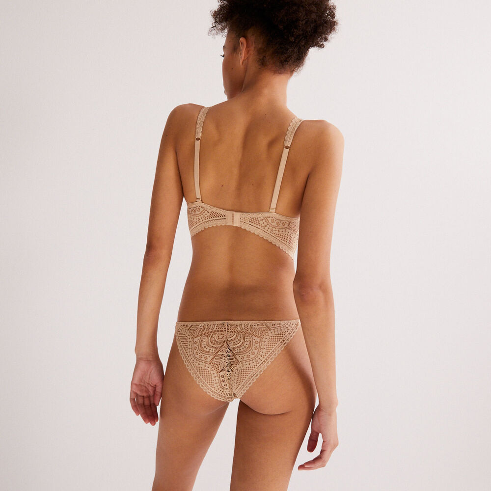 Tanga en dentelle fine - beige beige.
