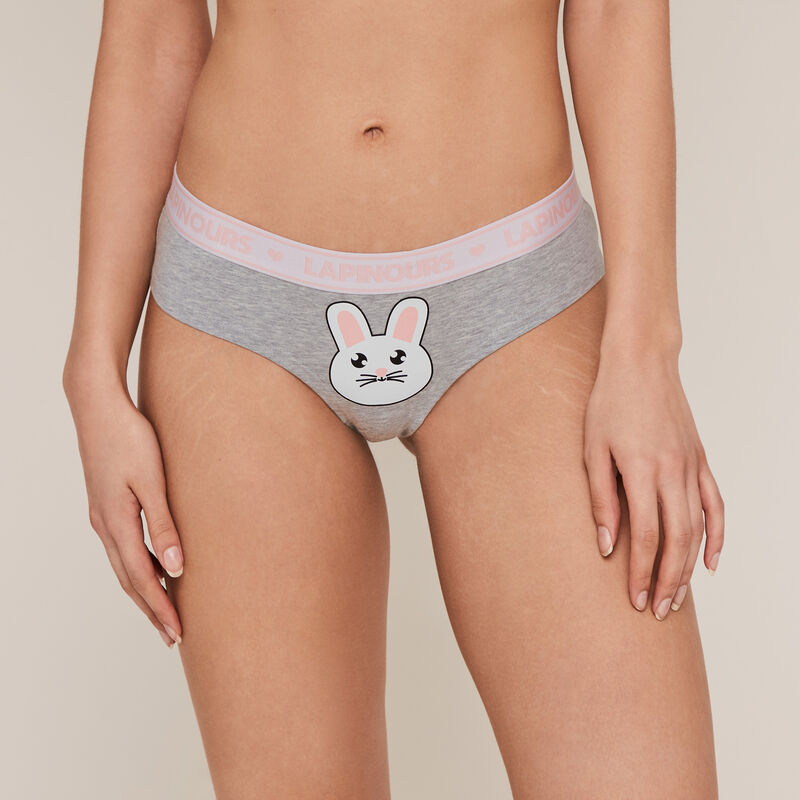 Shorty en coton imprimé lapin - gris Shorty en coton imprimé lapin - gris;