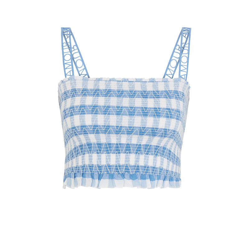 Top à carreaux détail broderies - bleu Top à carreaux détail broderies - bleu;