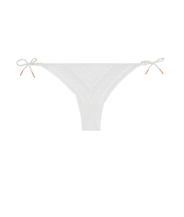Tanga dentelle detail noeud neoriz blanc cassé.