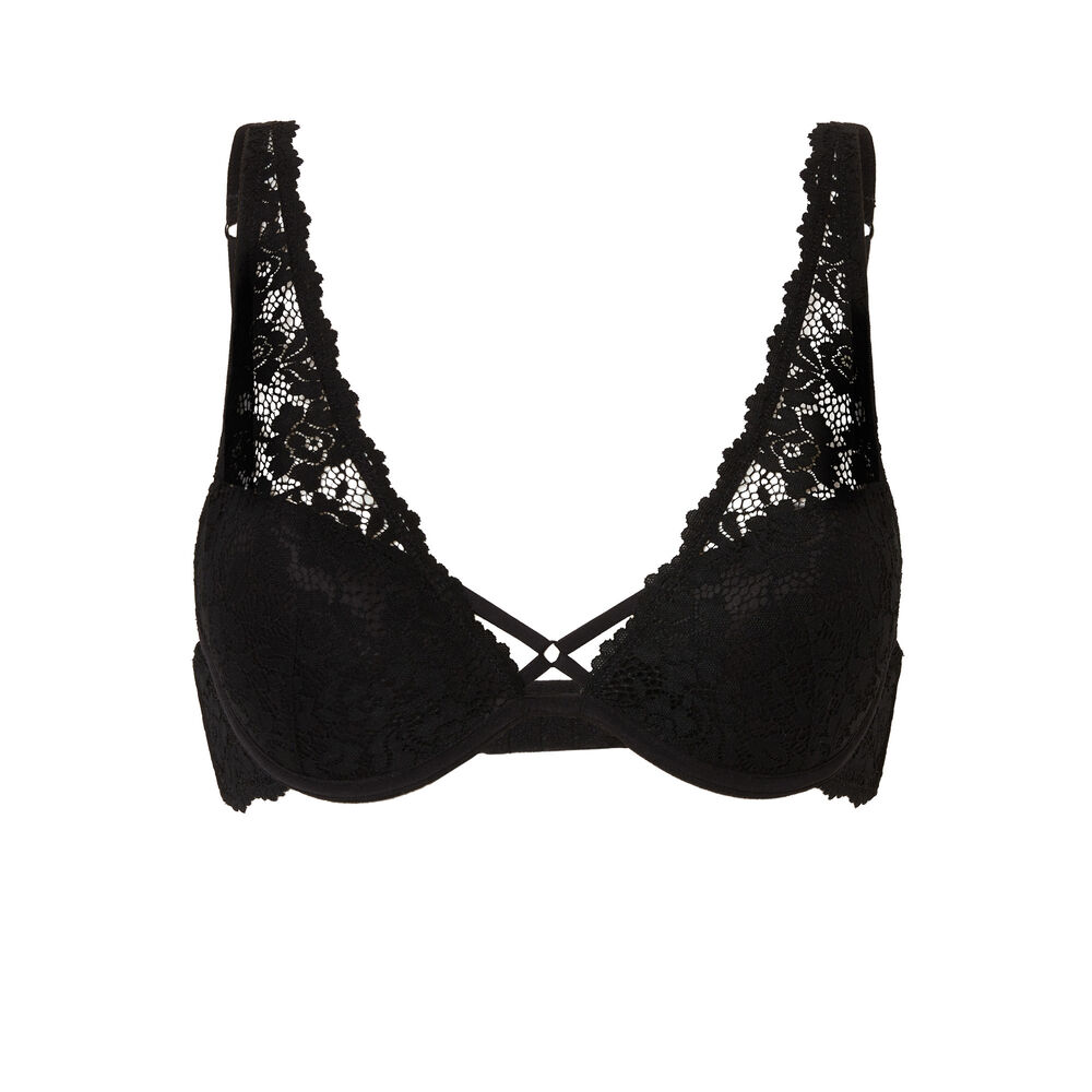 Soutien-gorge ampliforme foulard en dentelle fleurie - noir noir.