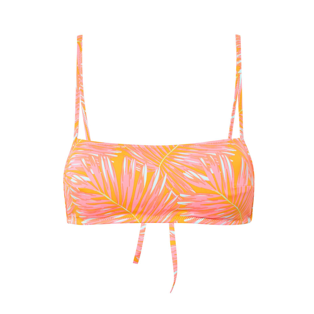 Haut de maillot brassière imprimé tropical -mangue orange.