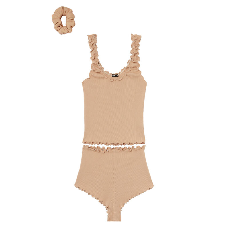 set de pyjama avec chouchou assorti - beige set de pyjama avec chouchou assorti - beige;