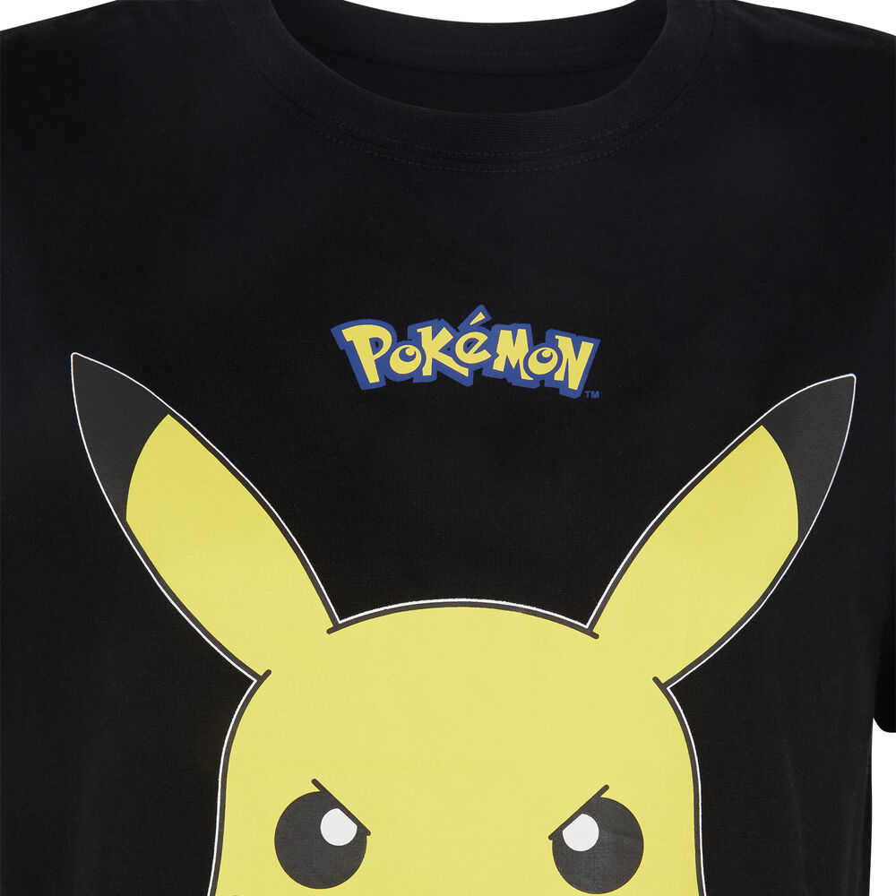 Top à manches courtes print pikachu pickabatiz noir.