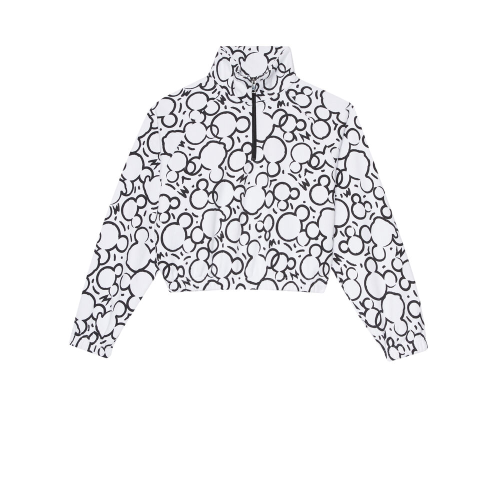 Sweat zippé à imprimé tête de mickey - blanc blanc.