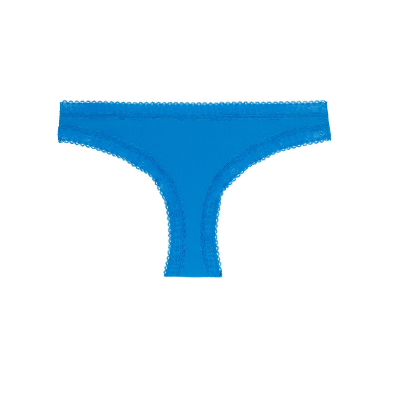 culotte uni en micro à détail dentelle - bleu vif culotte uni en micro à détail dentelle - bleu vif;