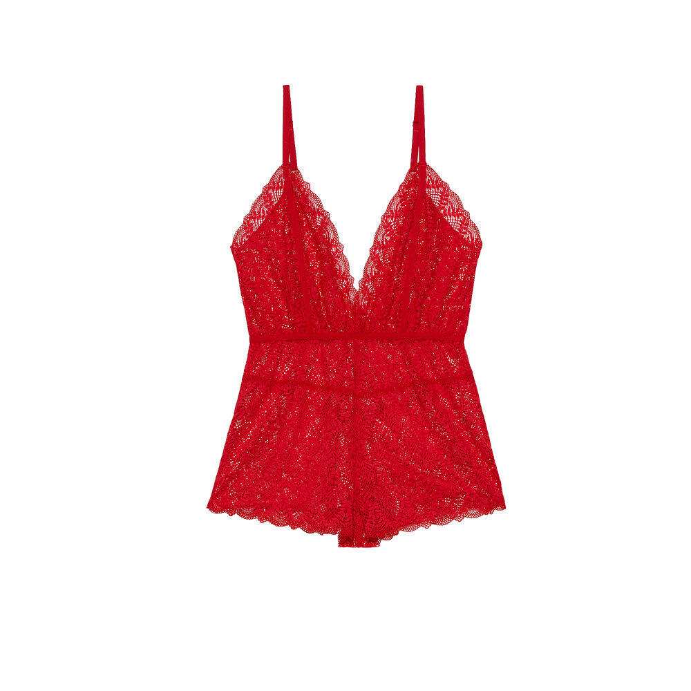 Combishort dentelle et décolleté plongeant - rouge rouge.