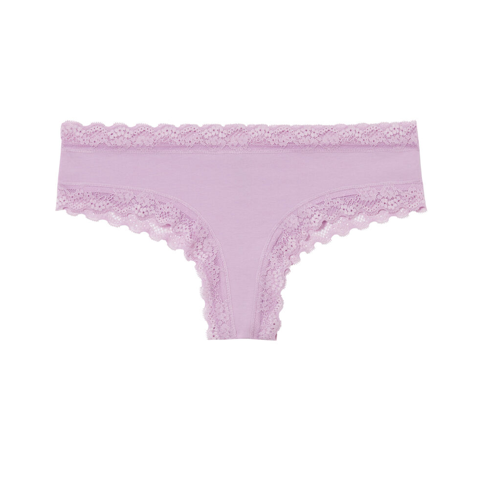 Shorty en coton uni et dentelle - lilas violet.