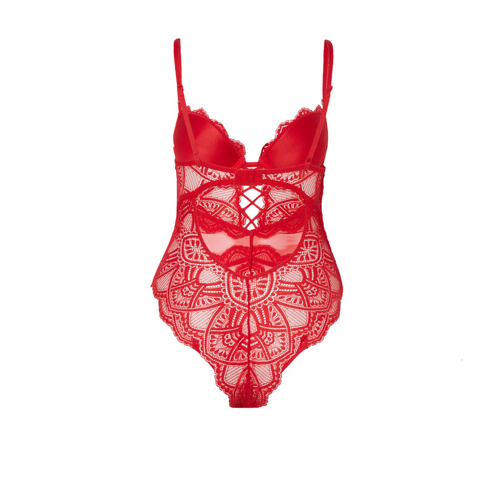 Body push-up en résille et dentelle - rouge rouge.