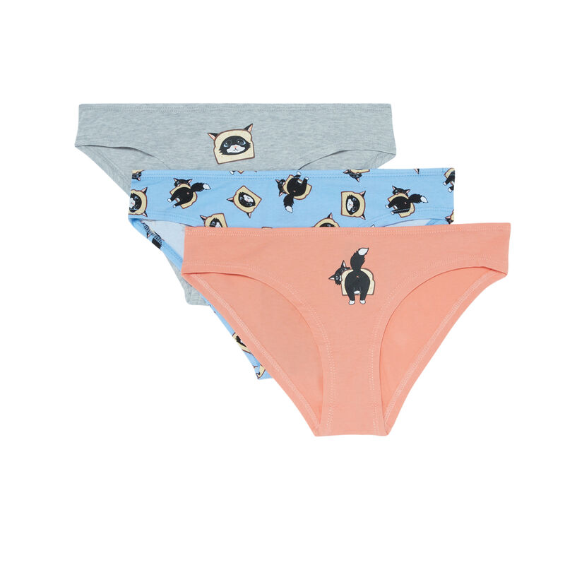 lot de 3 culottes à imprimé toast et chat - rose lot de 3 culottes à imprimé toast et chat - rose ;
