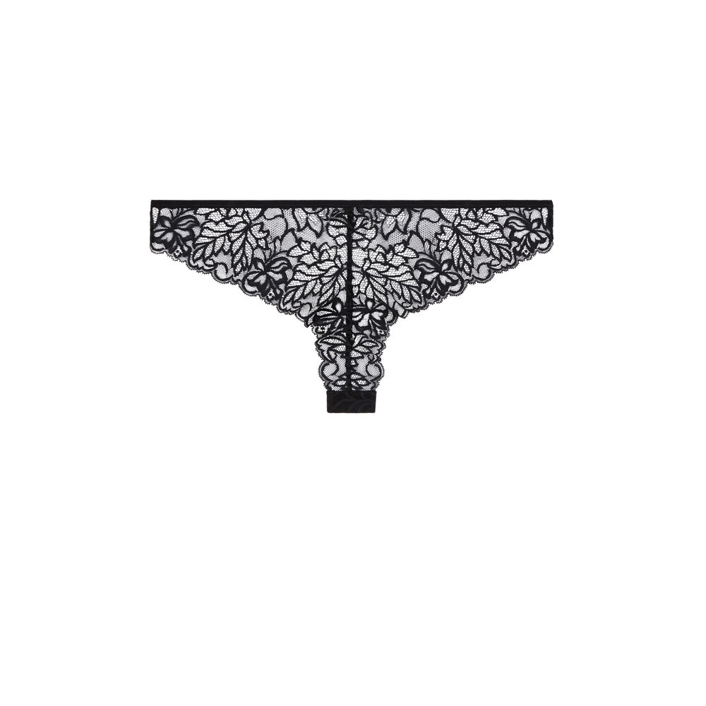 Tanga en dentelle - noir noir.