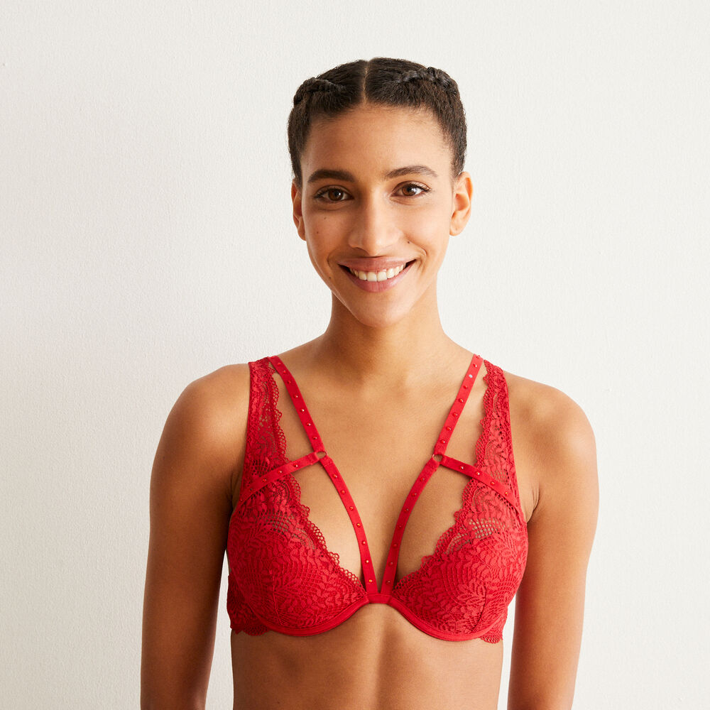 Soutien-gorge push-up foulard à dentelle et liens - rouge rouge.